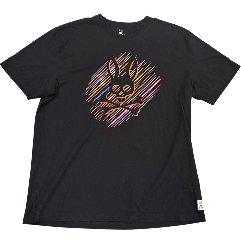 Psycho Bunny Mens Black Pima Cotton Graphic Tee Shirt Size 8 XXL Multi Logo